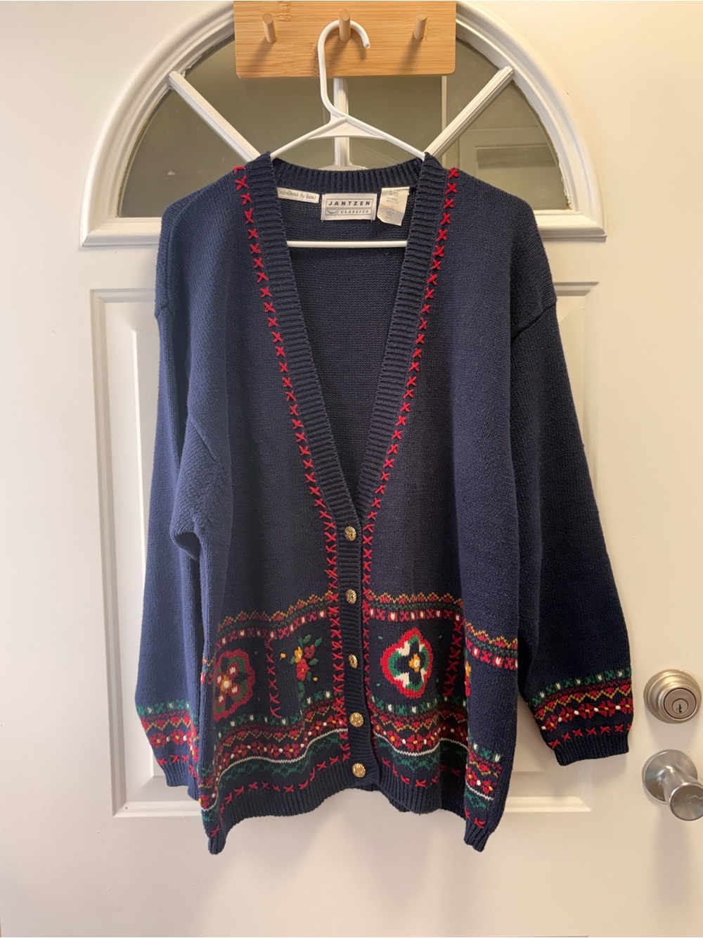 Holiday Navy Embroidered Button-Front Women's Cardigan Sweater
